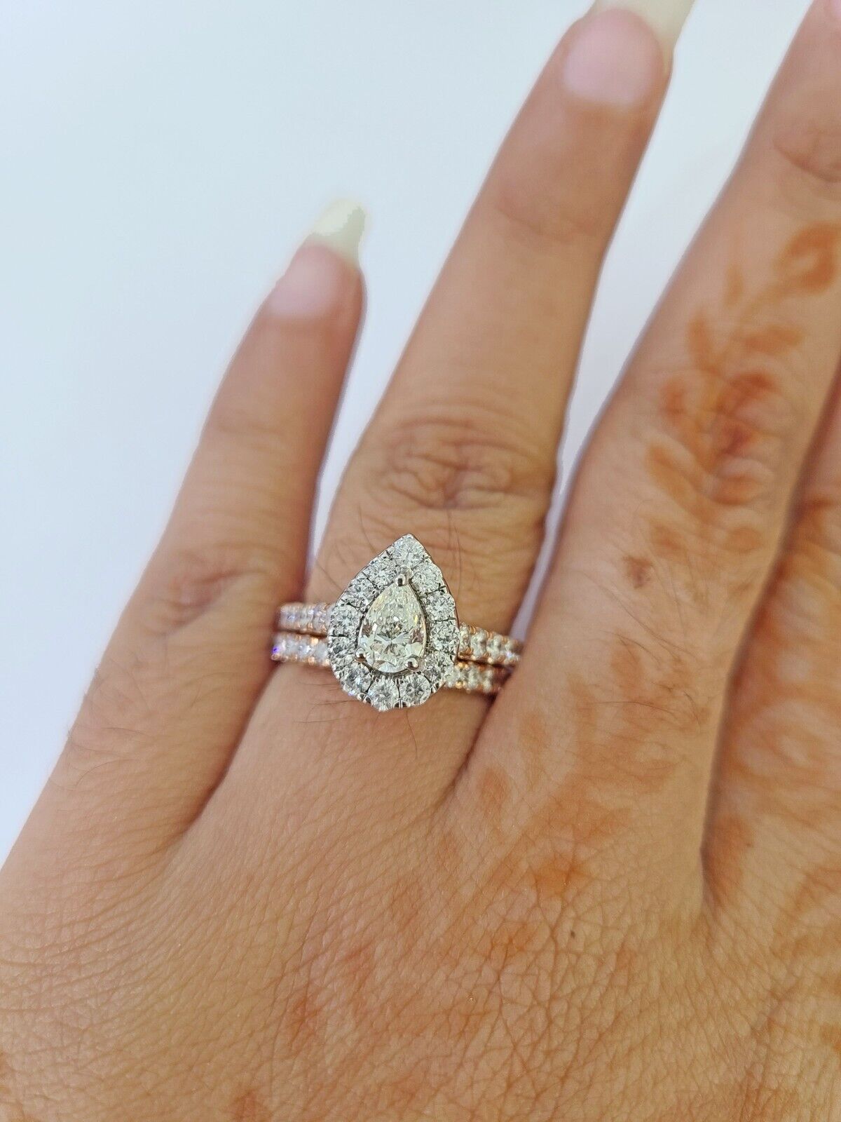 REAL 14k Rose Gold Diamond Ladies Ring Drop Shaped Women Engagement Wedding - GoldenlinQ